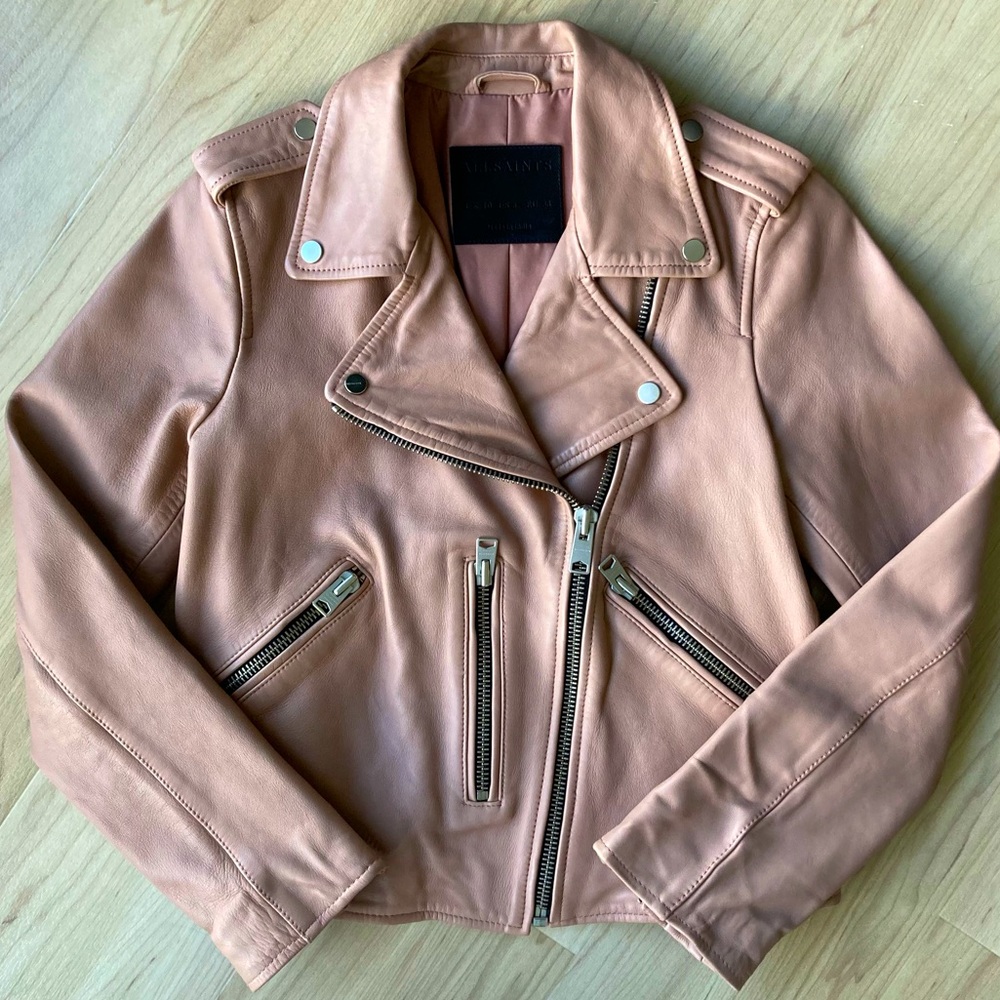All Saints Blush Leather Motorcycle Biker Moto Jacket UK10 US6 $529 - Picture 2 of 7
